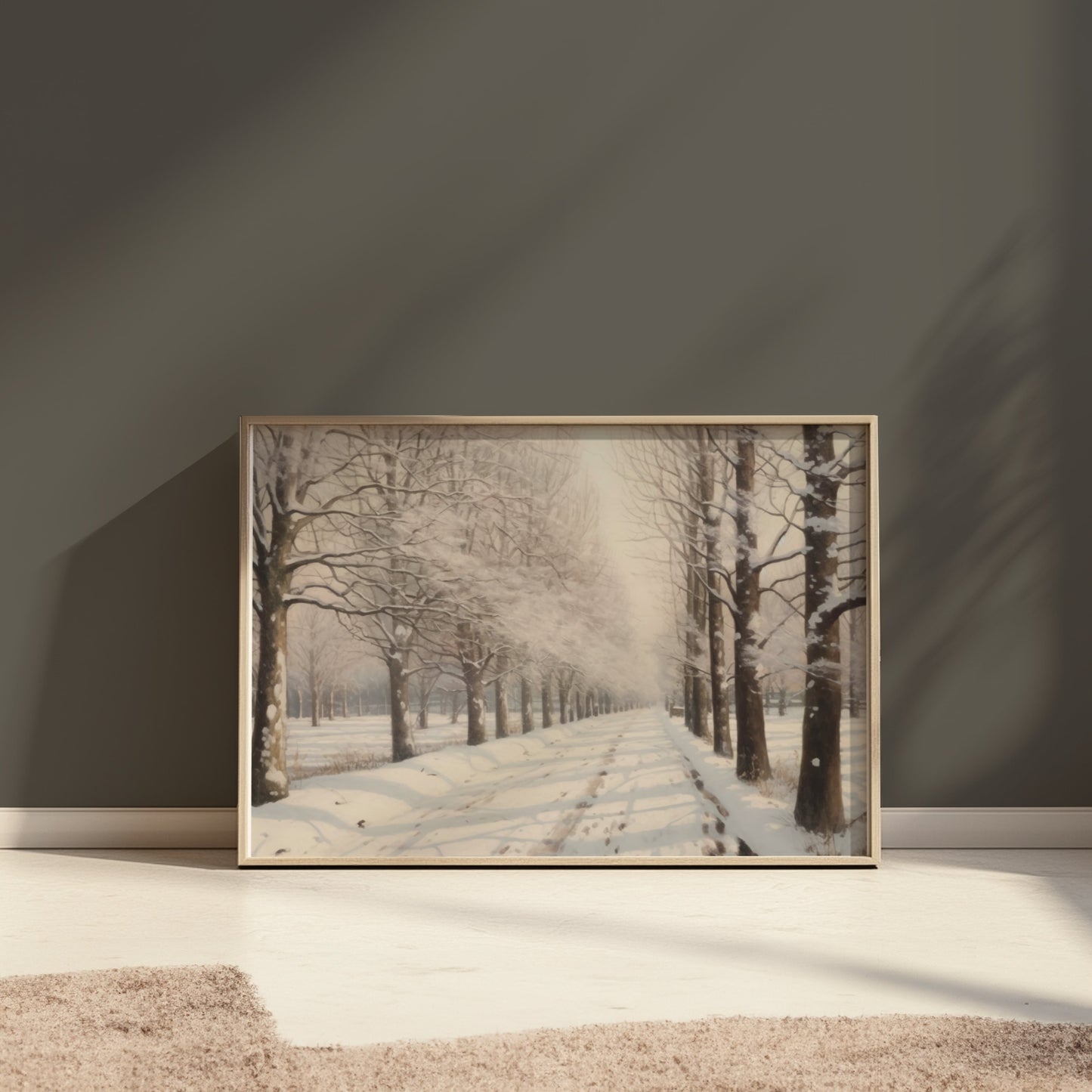 Premium Poster of Tranquil Winter Snow Covered Forest Pathway Posters