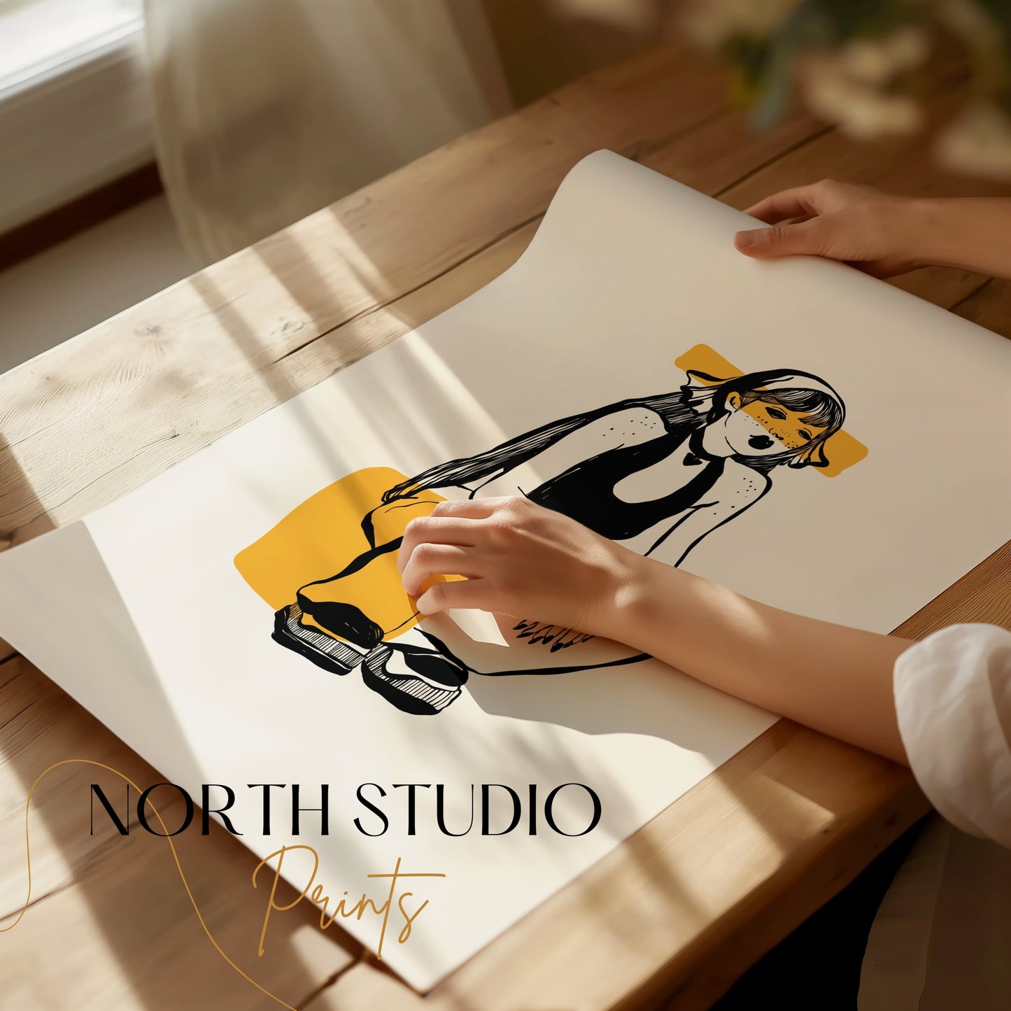 Premium Poster of Trendy Illustrated Girl with Yellow Highlights Posters