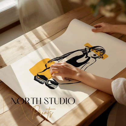 Premium Poster of Trendy Illustrated Girl with Yellow Highlights Posters