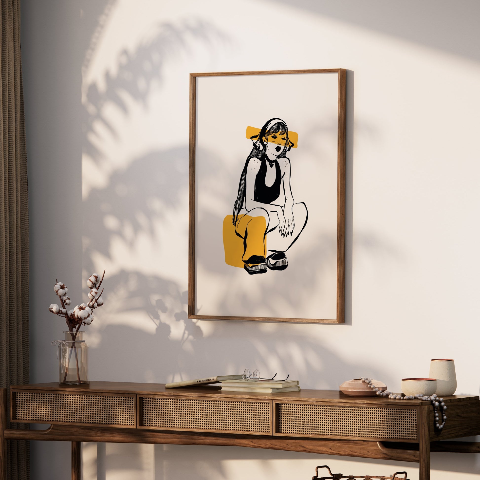 Premium Poster of Trendy Illustrated Girl with Yellow Highlights Posters