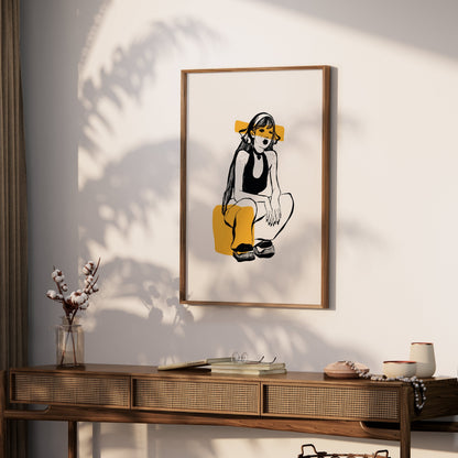 Premium Poster of Trendy Illustrated Girl with Yellow Highlights Posters
