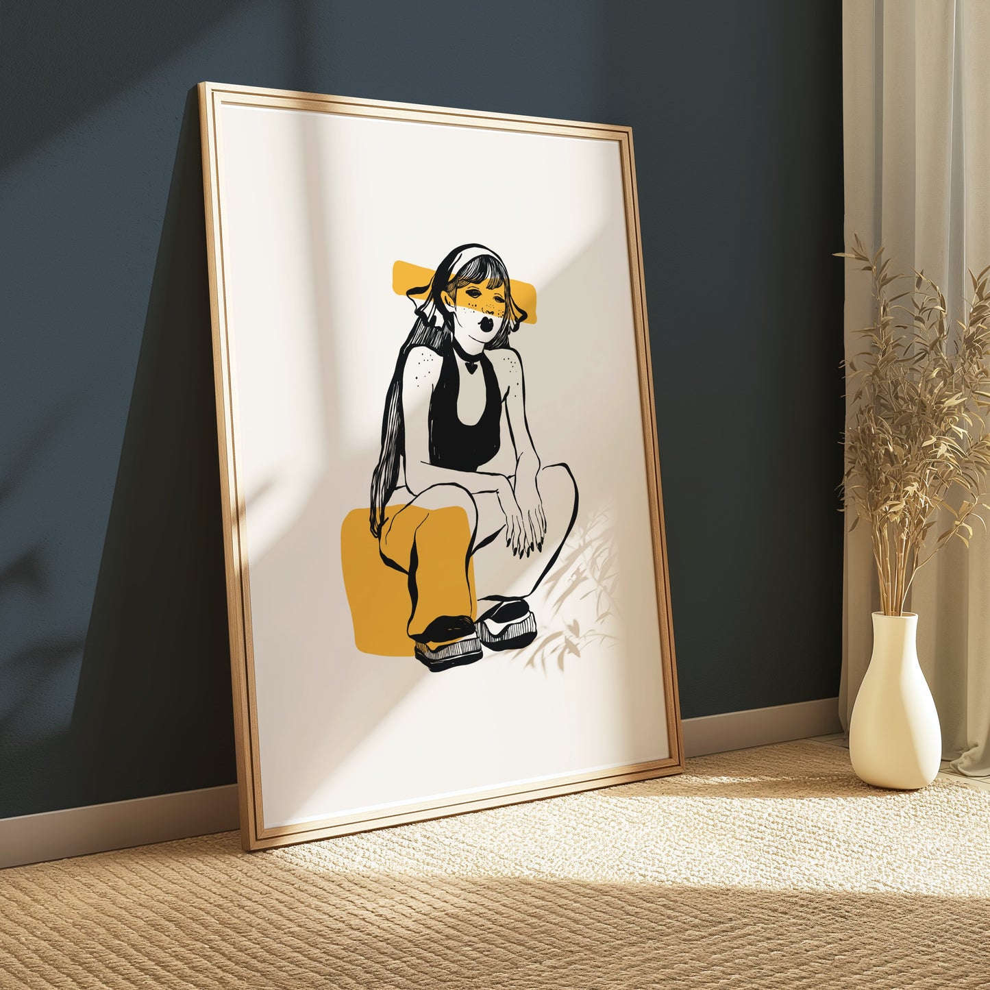 Premium Poster of Trendy Illustrated Girl with Yellow Highlights Posters