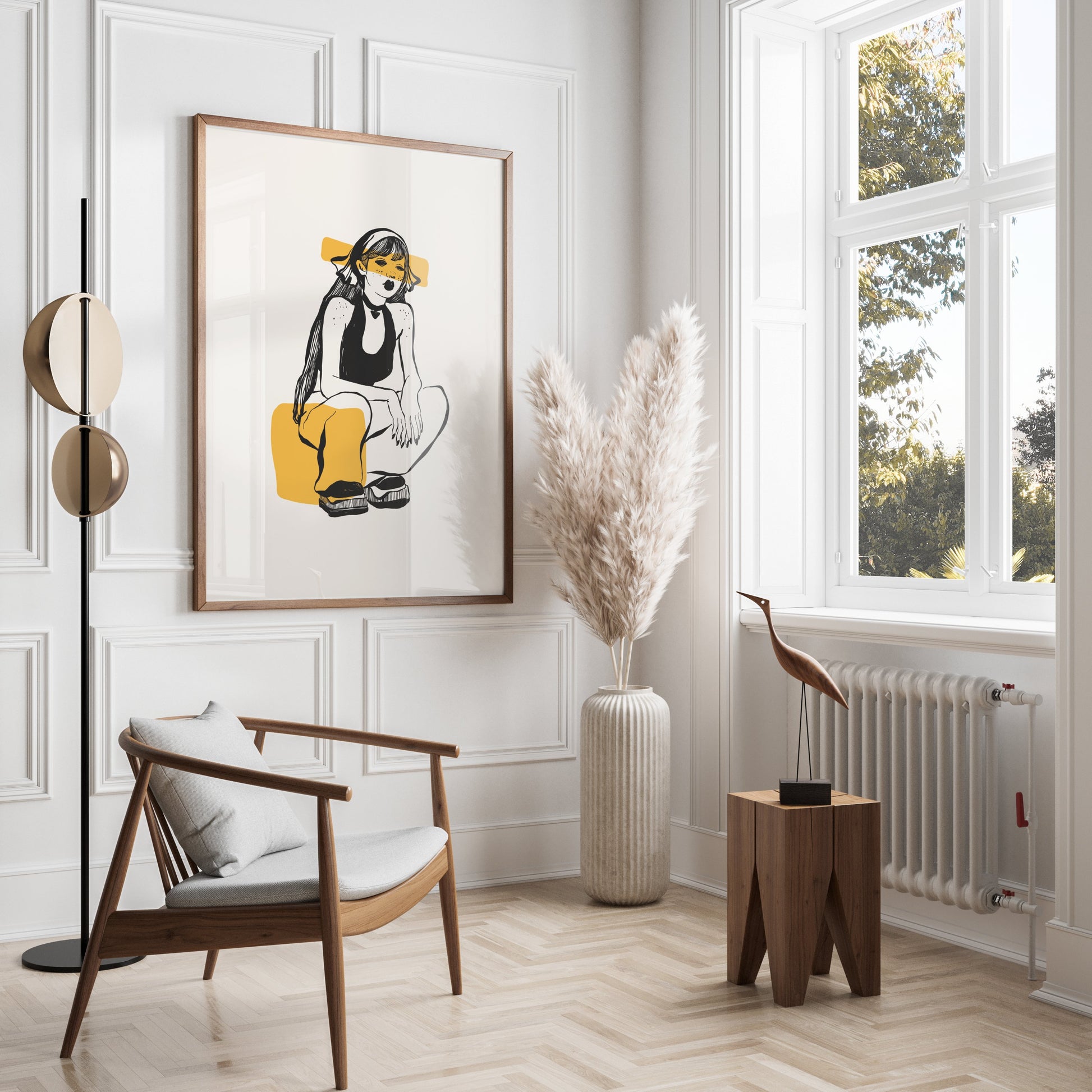 Premium Poster of Trendy Illustrated Girl with Yellow Highlights Posters