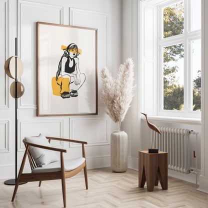 Premium Poster of Trendy Illustrated Girl with Yellow Highlights Posters
