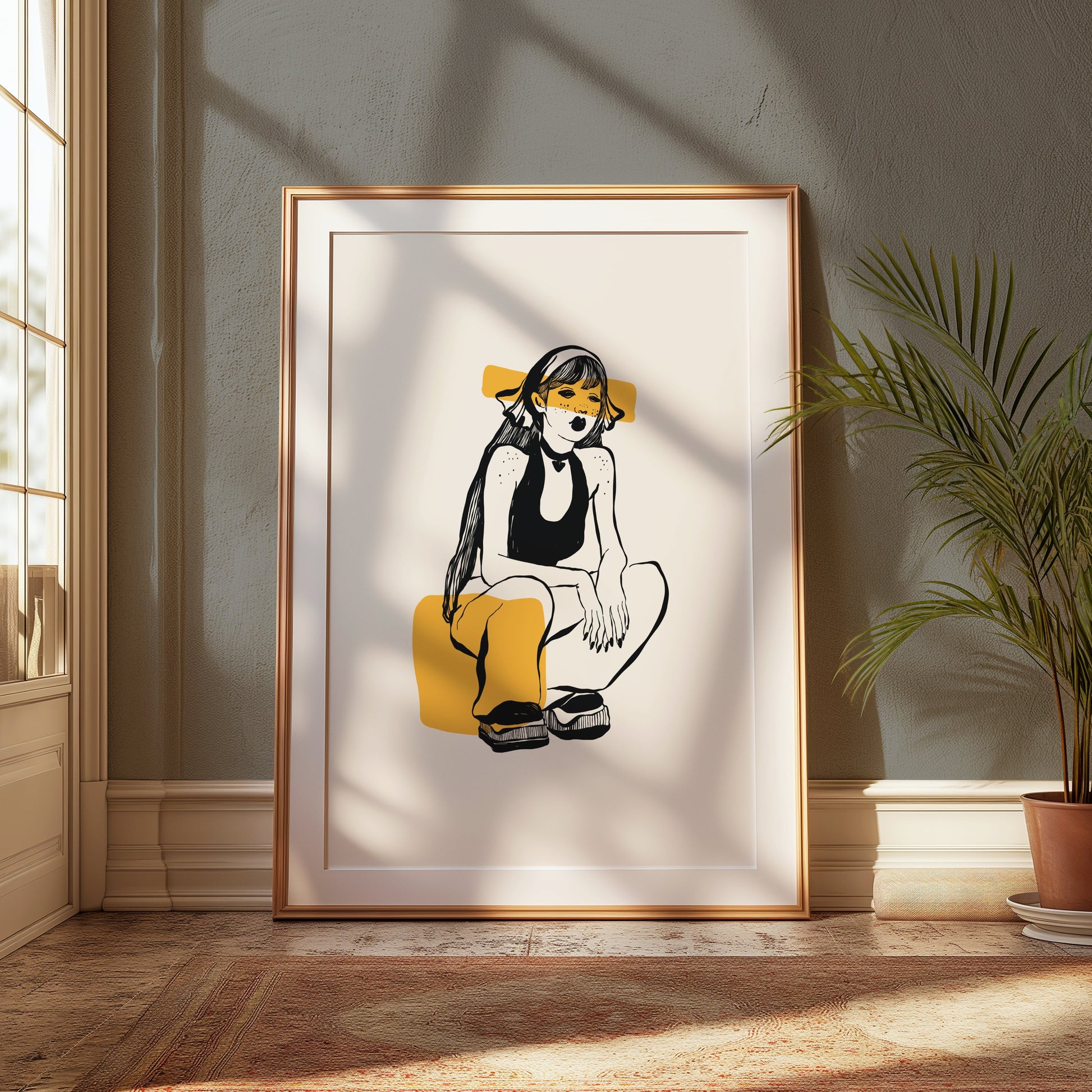 Premium Poster of Trendy Illustrated Girl with Yellow Highlights Posters
