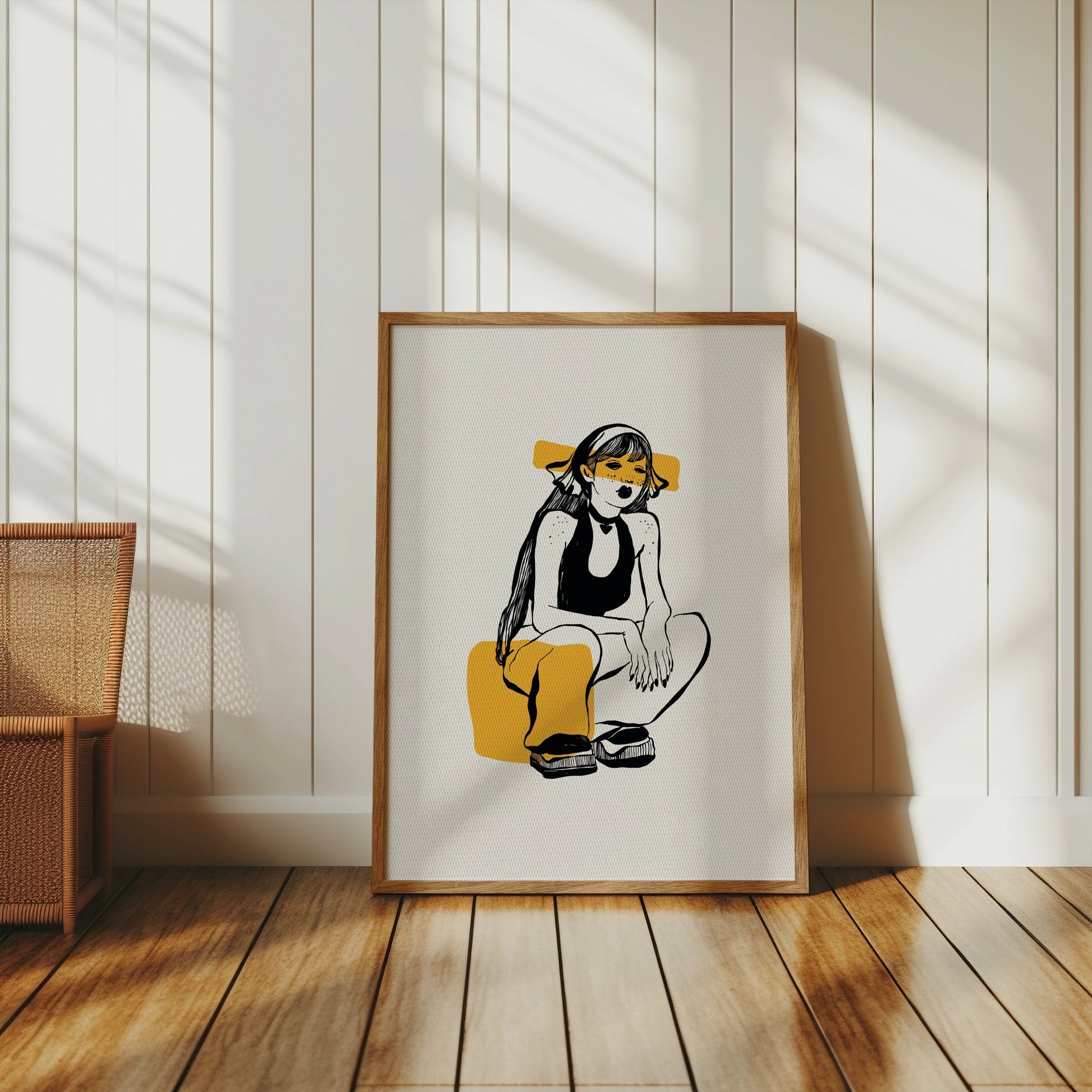 Premium Poster of Trendy Illustrated Girl with Yellow Highlights Posters