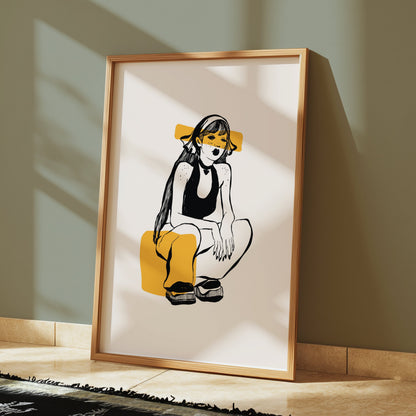 Premium Poster of Trendy Illustrated Girl with Yellow Highlights Posters