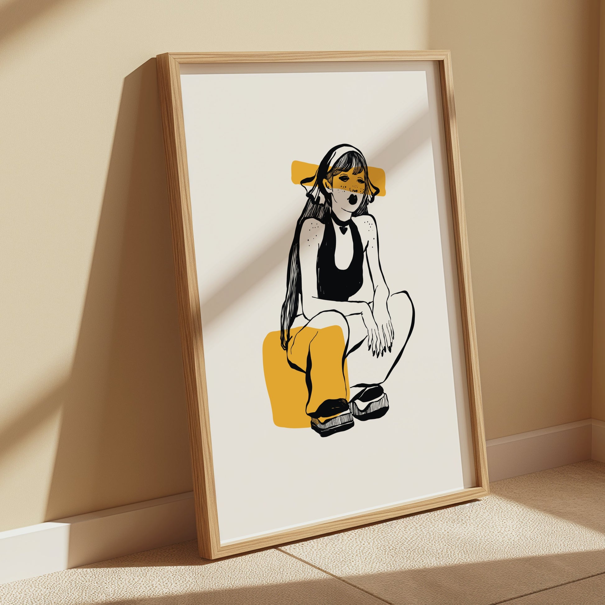Premium Poster of Trendy Illustrated Girl with Yellow Highlights Posters
