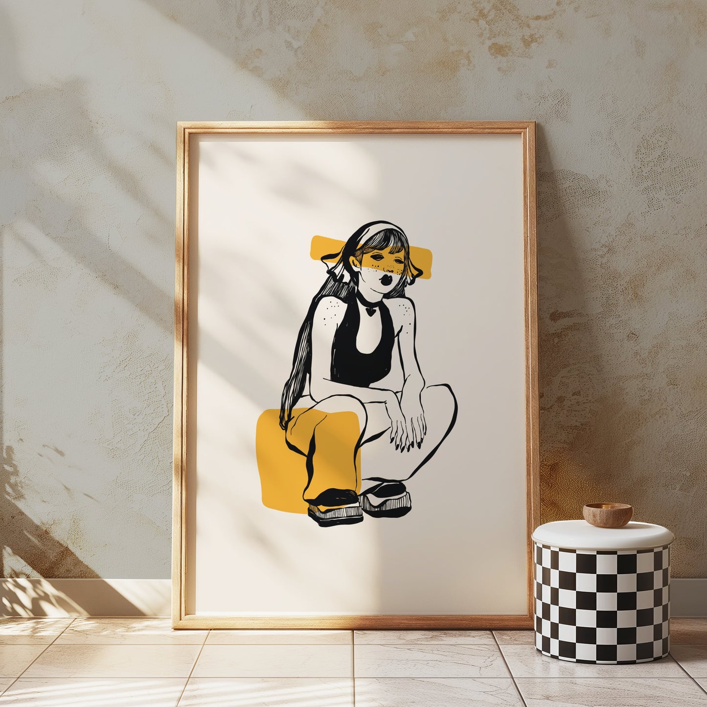 Premium Poster of Trendy Illustrated Girl with Yellow Highlights Posters