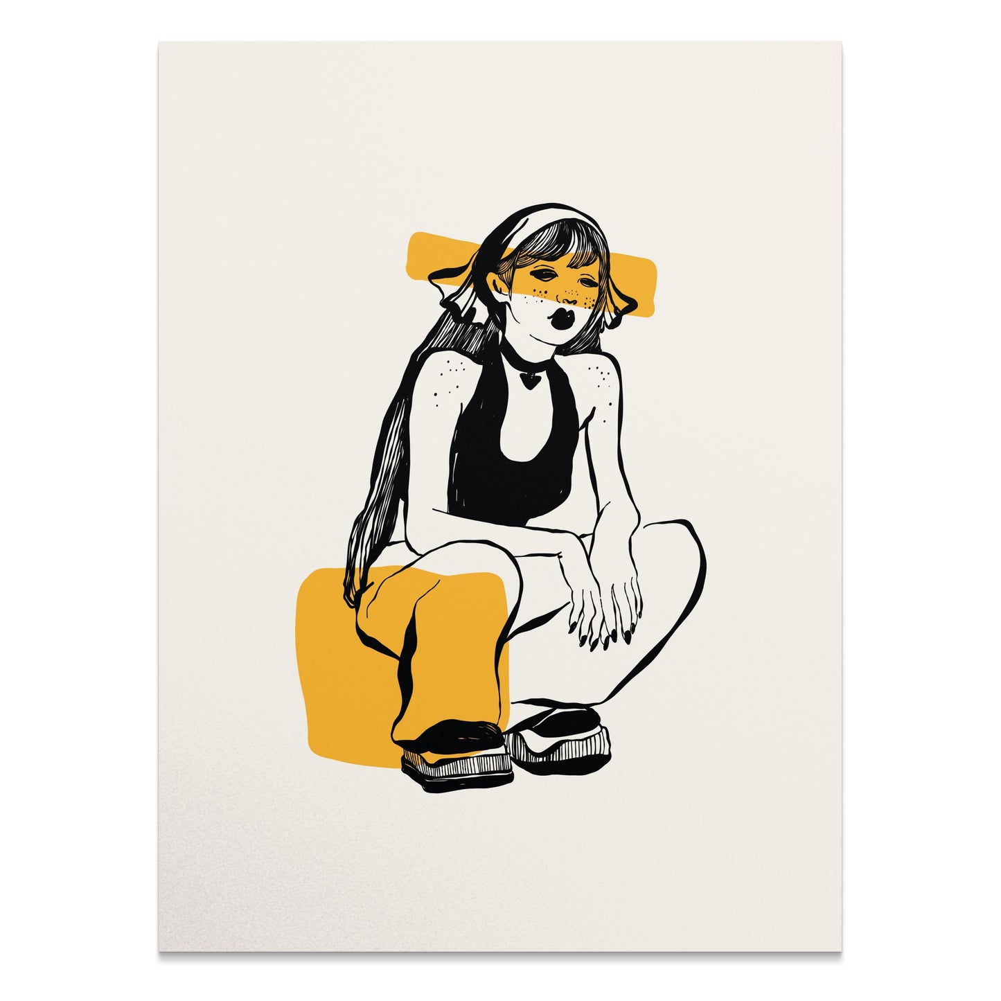 Premium Poster of Trendy Illustrated Girl with Yellow Highlights Posters