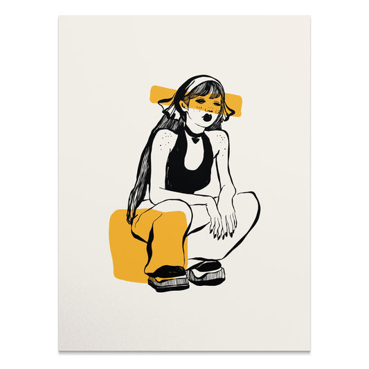 Premium Poster of Trendy Illustrated Girl with Yellow Highlights Posters