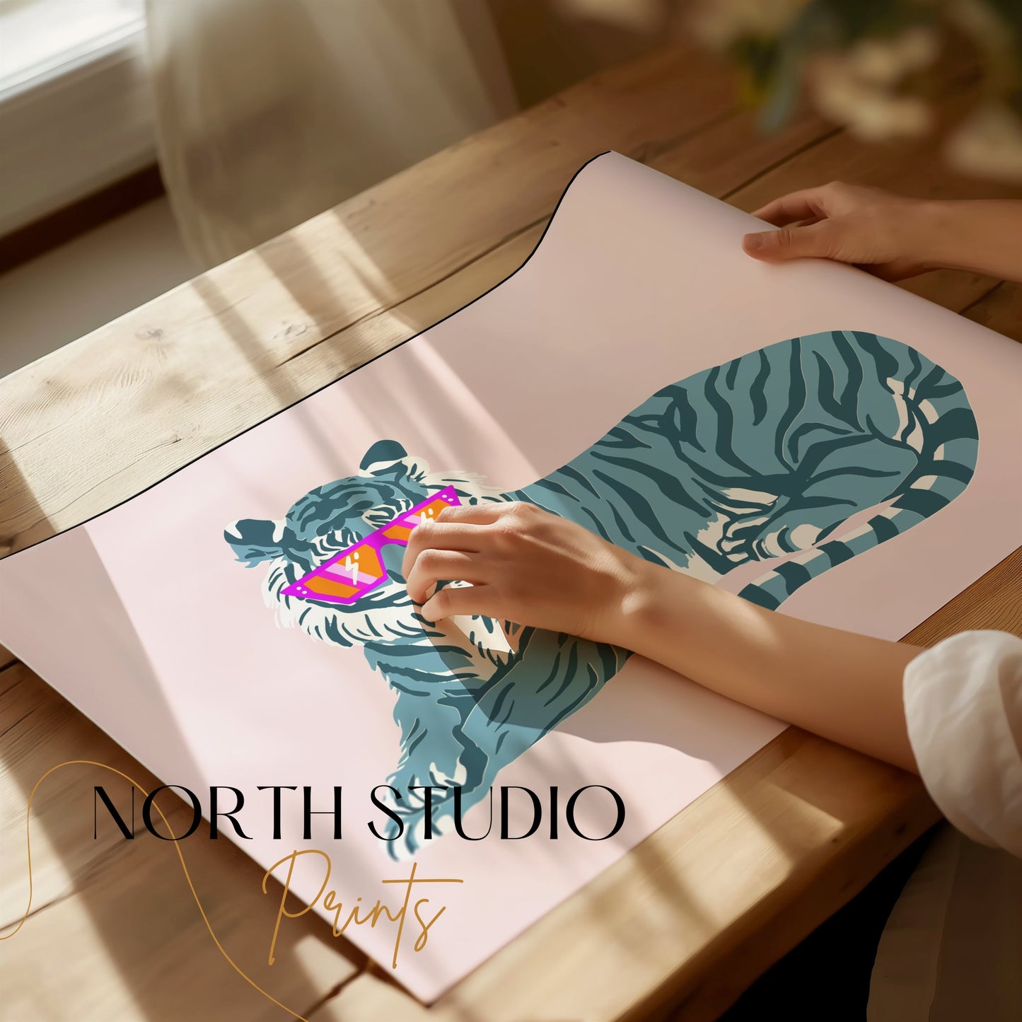 Premium Poster of Trendy Tiger in Oversized Sunglasses Art Print Posters
