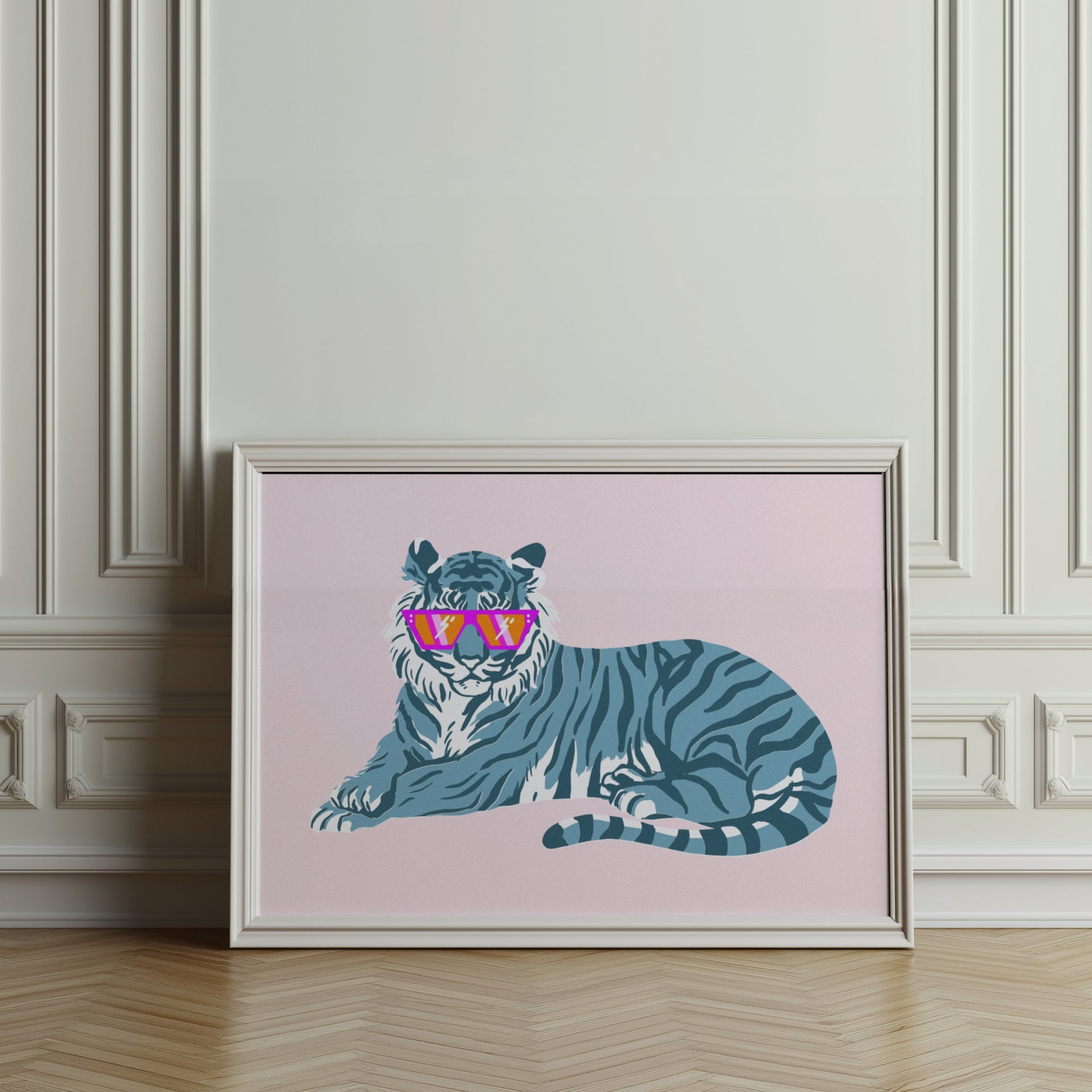 Premium Poster of Trendy Tiger in Oversized Sunglasses Art Print Posters
