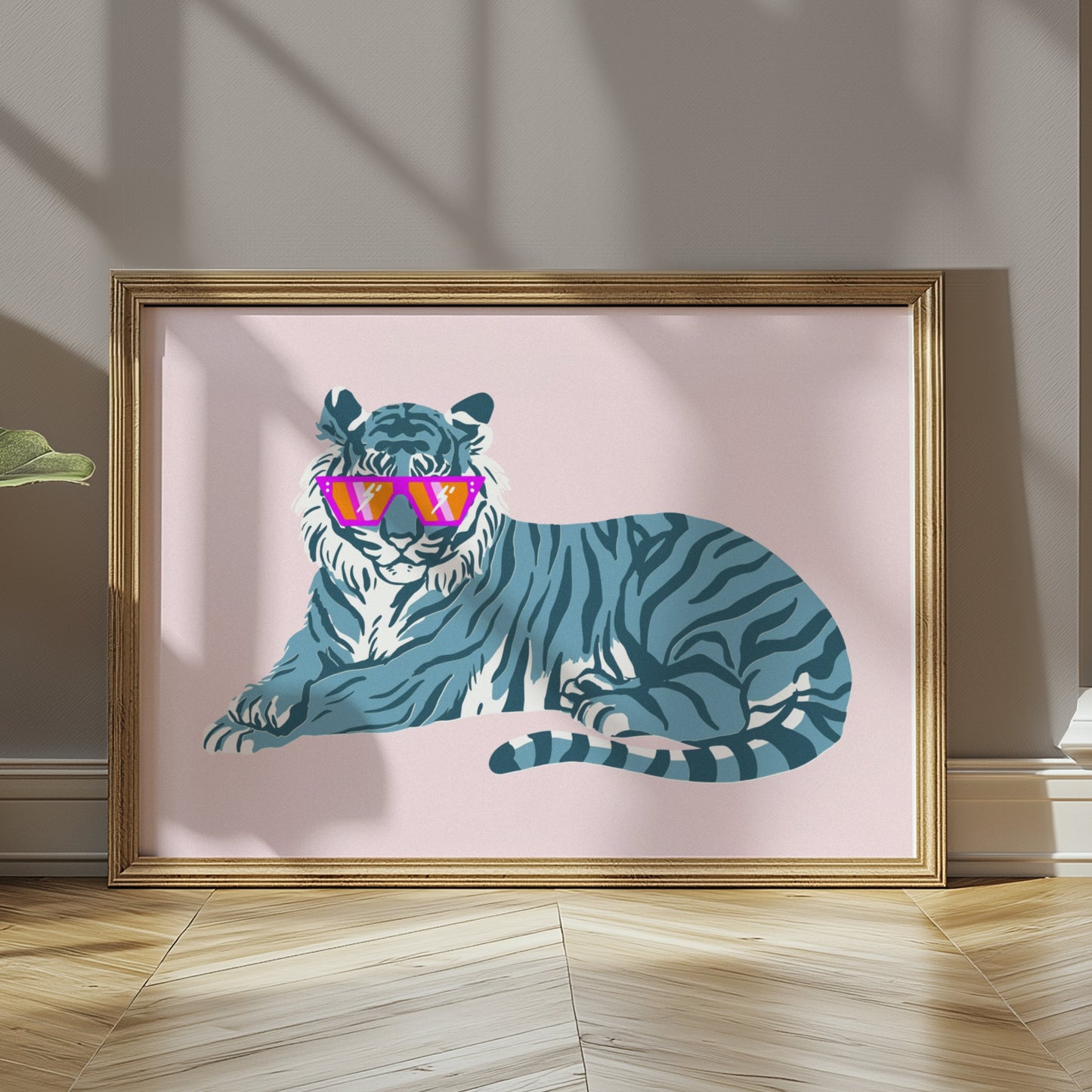 Premium Poster of Trendy Tiger in Oversized Sunglasses Art Print Posters