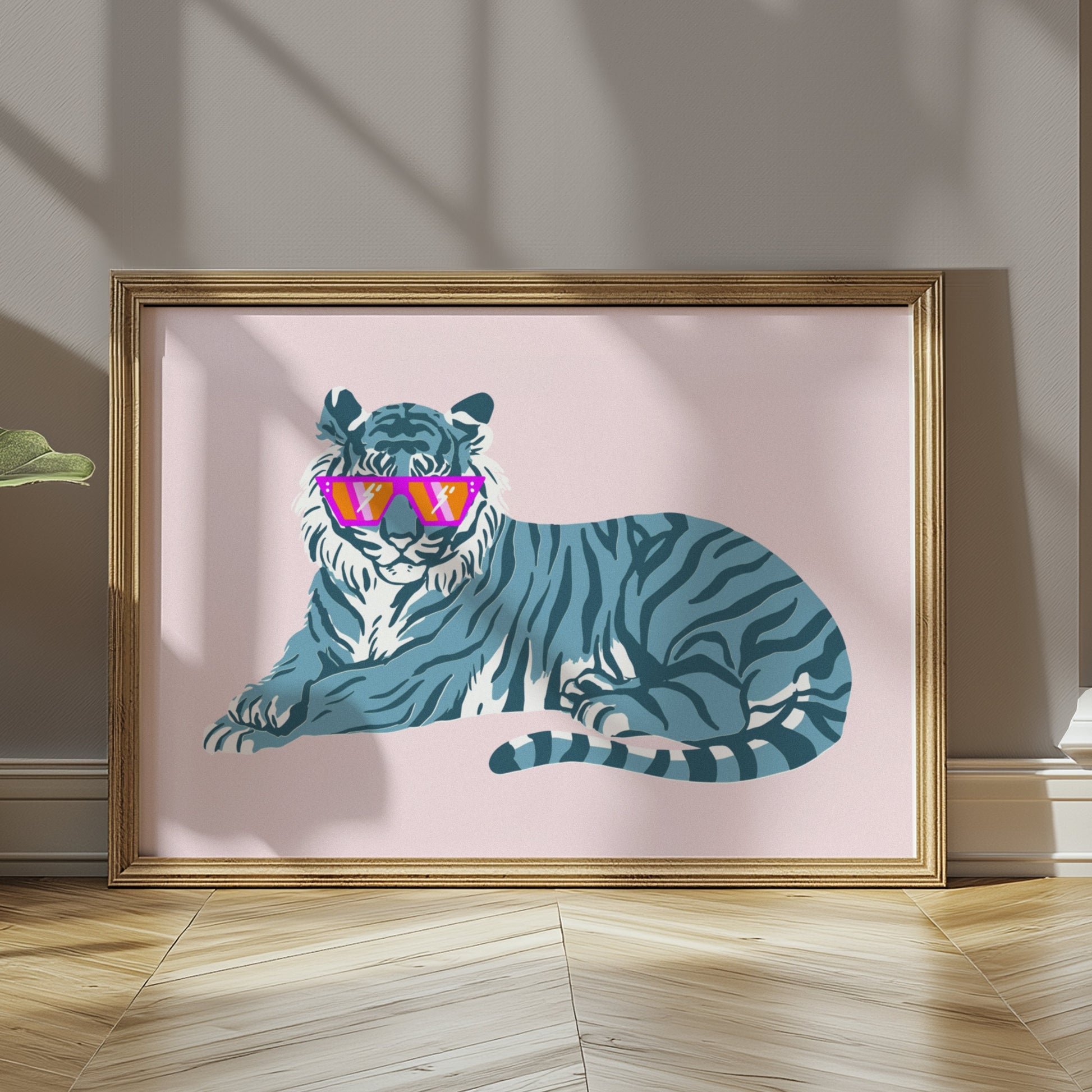 Premium Poster of Trendy Tiger in Oversized Sunglasses Art Print Posters
