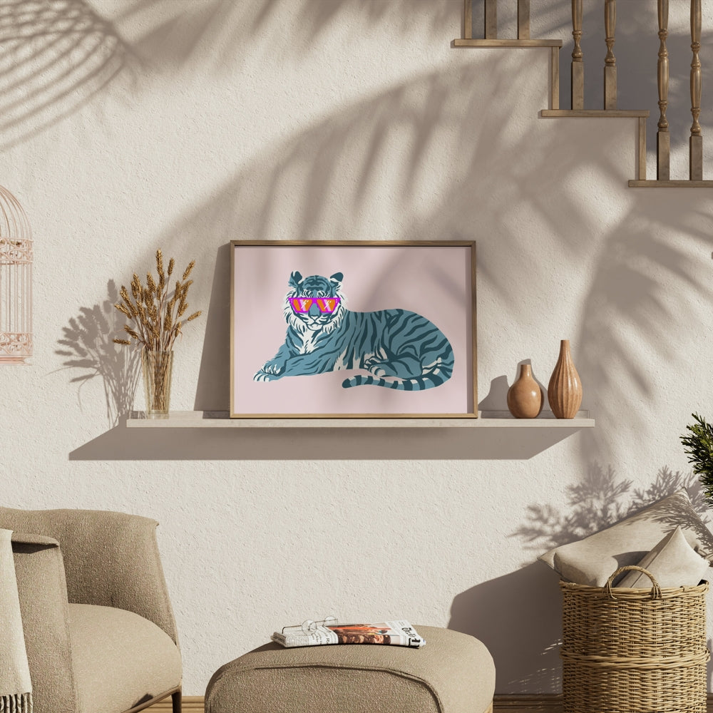 Premium Poster of Trendy Tiger in Oversized Sunglasses Art Print Posters