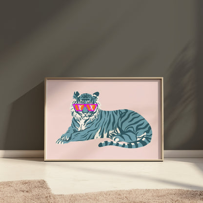 Premium Poster of Trendy Tiger in Oversized Sunglasses Art Print Posters