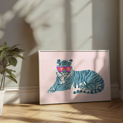 Premium Poster of Trendy Tiger in Oversized Sunglasses Art Print Posters
