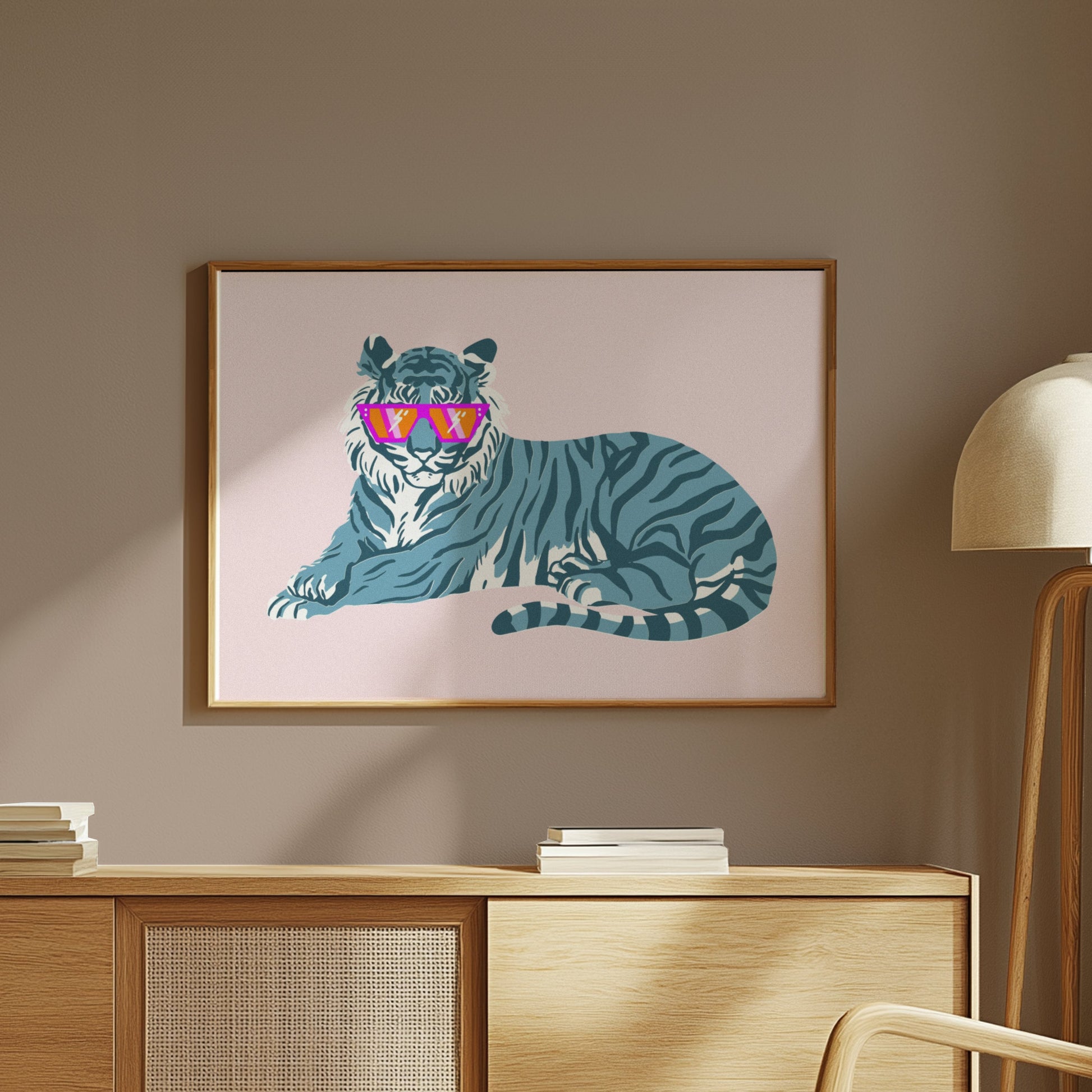 Premium Poster of Trendy Tiger in Oversized Sunglasses Art Print Posters