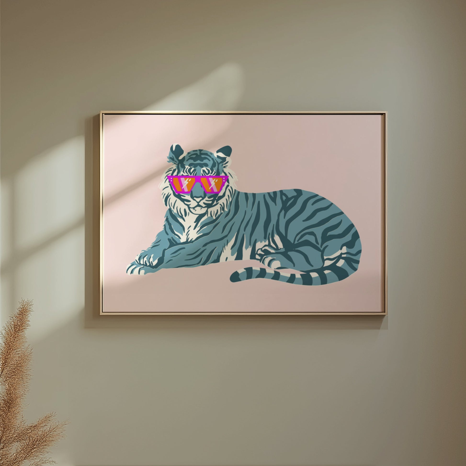 Premium Poster of Trendy Tiger in Oversized Sunglasses Art Print Posters