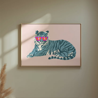 Premium Poster of Trendy Tiger in Oversized Sunglasses Art Print Posters