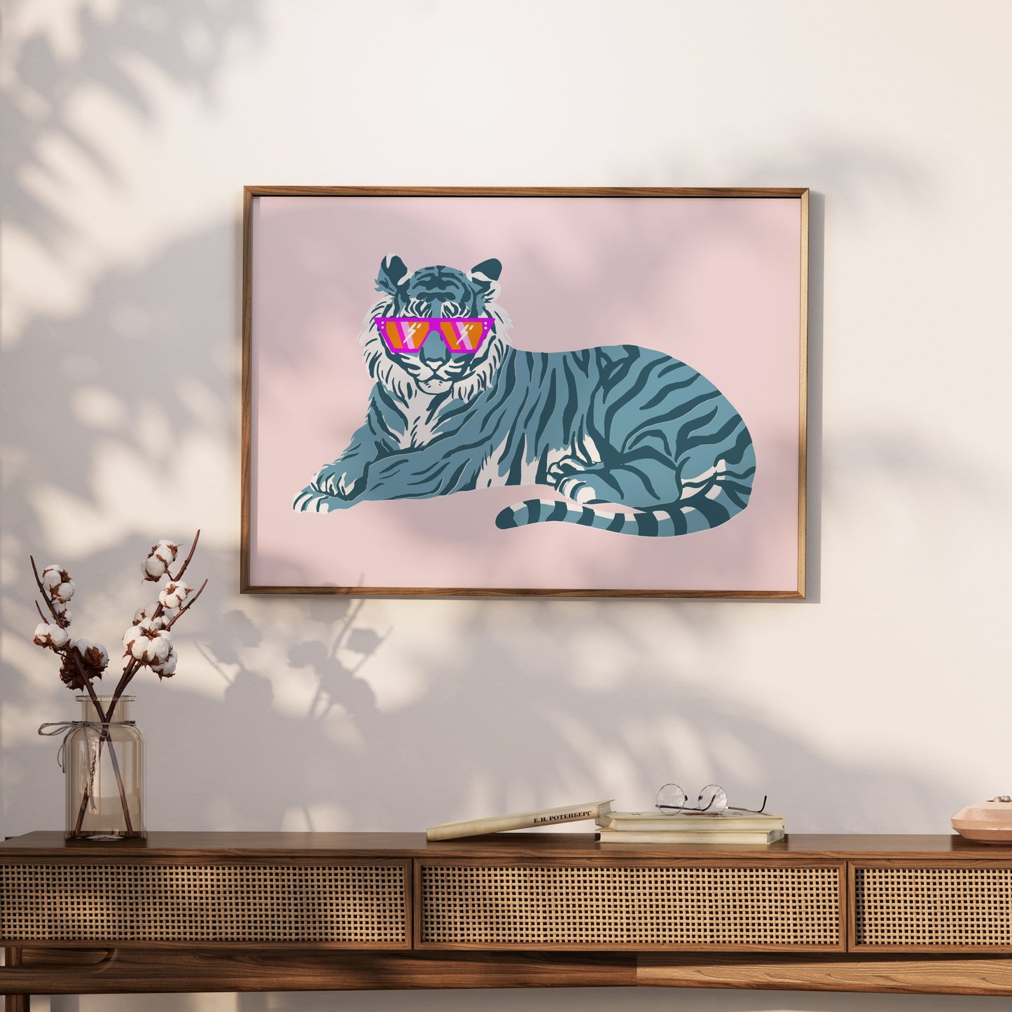 Premium Poster of Trendy Tiger in Oversized Sunglasses Art Print Posters