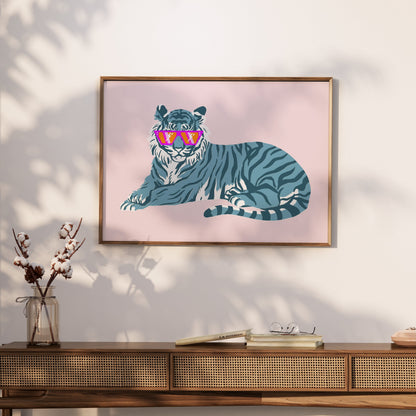 Premium Poster of Trendy Tiger in Oversized Sunglasses Art Print Posters