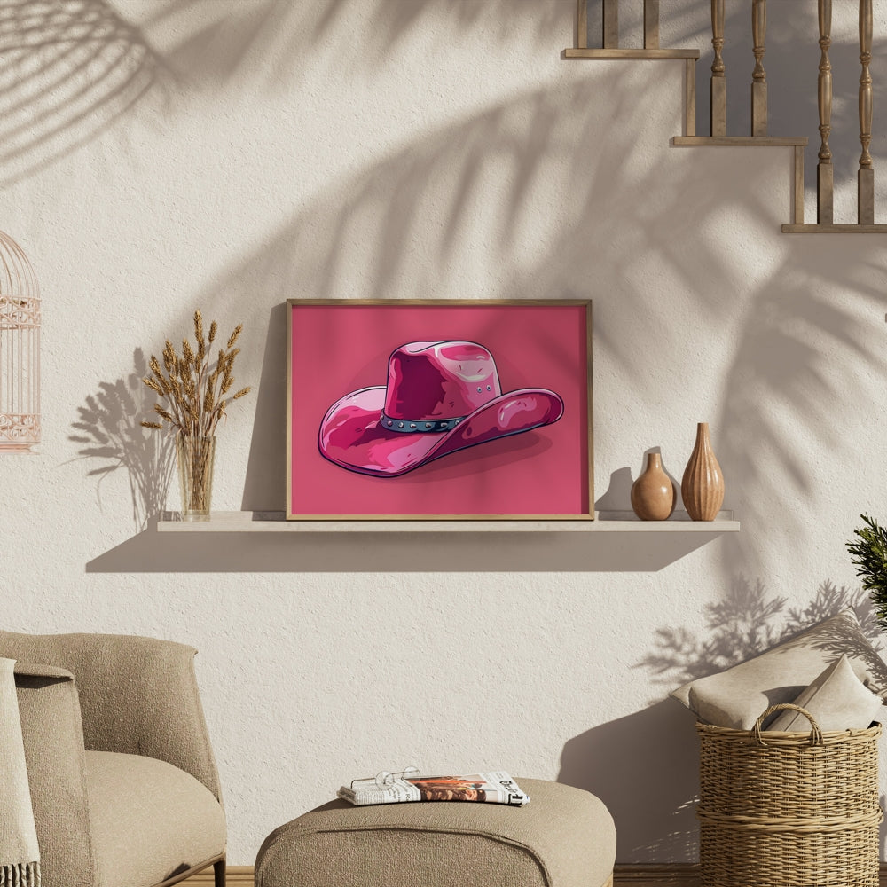 Premium Poster of Trendy Vibrant Pink Cowboy Hat Art Print Posters