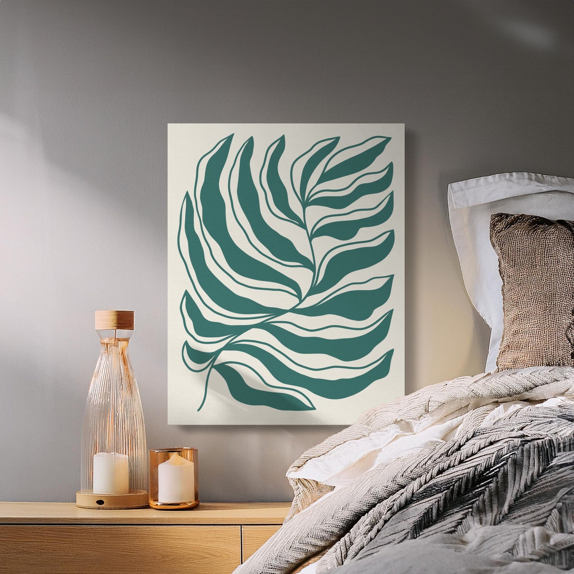 Premium Poster of Tropical Green Leaf Pattern Floral Wall Art Canvas Wraps