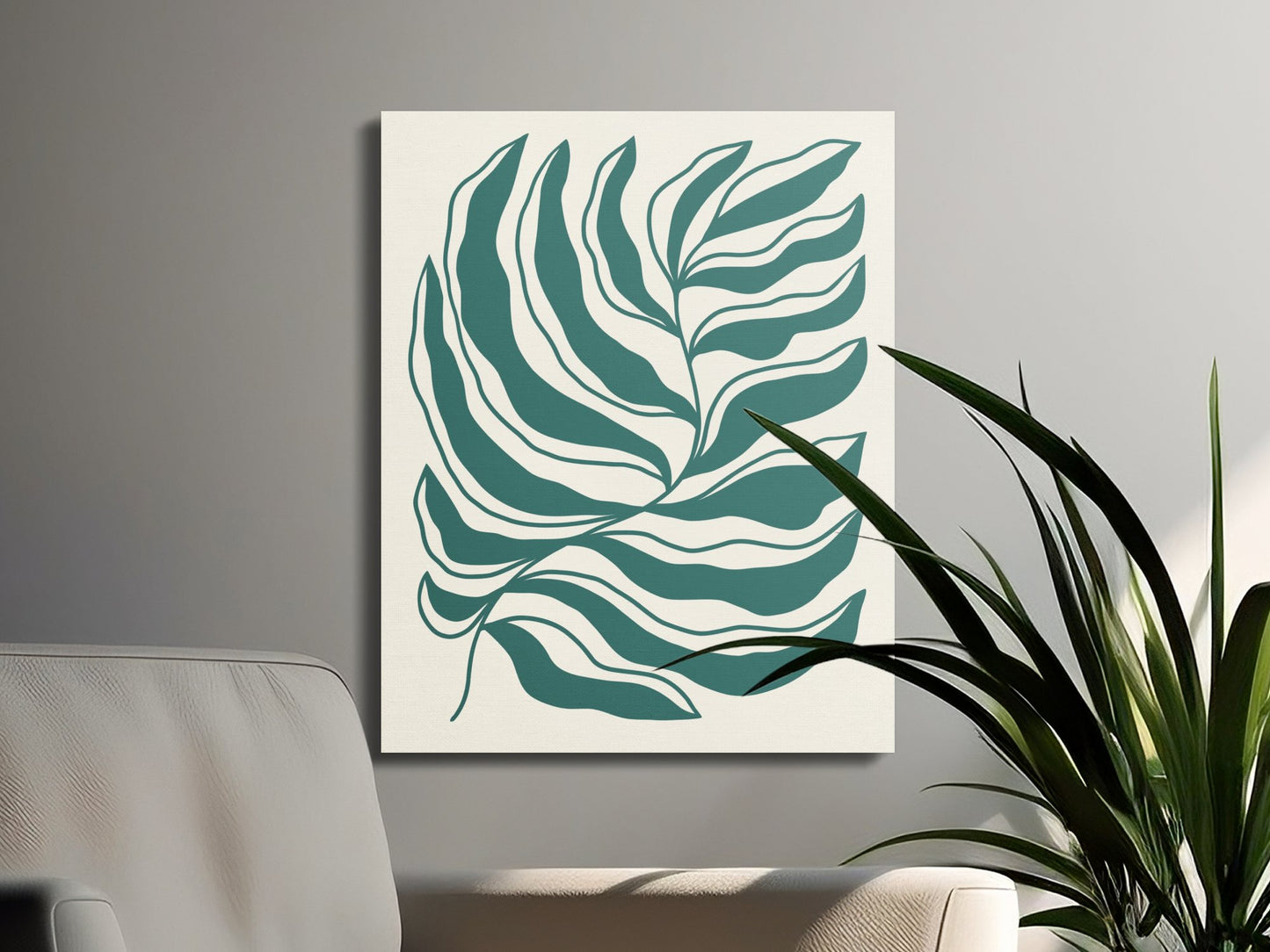 Premium Poster of Tropical Green Leaf Pattern Floral Wall Art Canvas Wraps