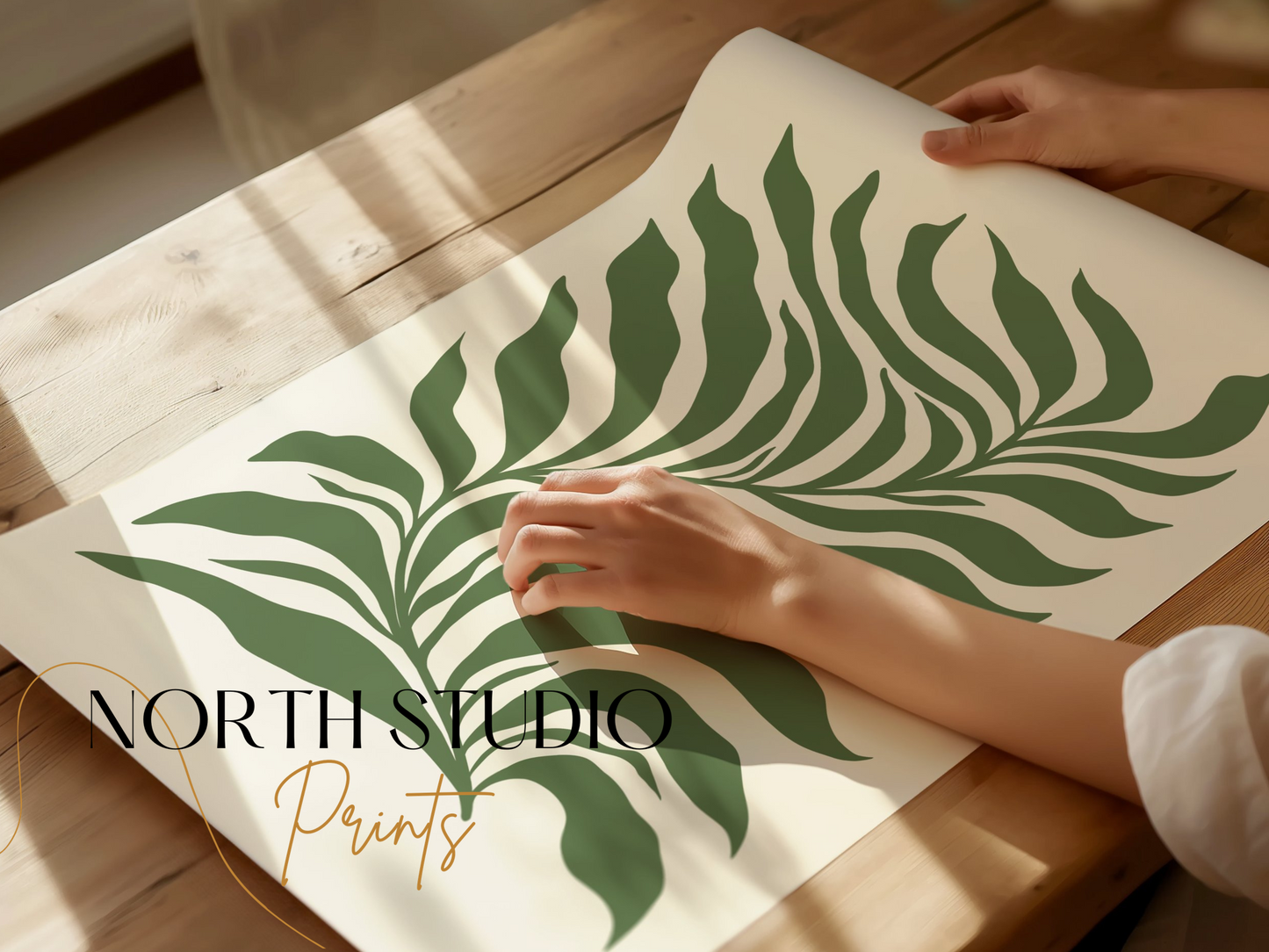 Premium Poster of Tropical Leaf Pattern Art Green and Beige Aesthetic Posters