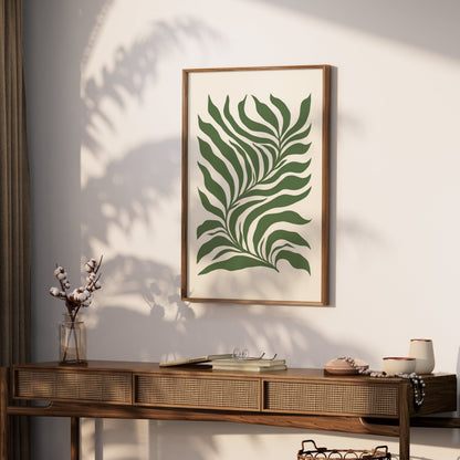 Premium Poster of Tropical Leaf Pattern Art Green and Beige Aesthetic Posters