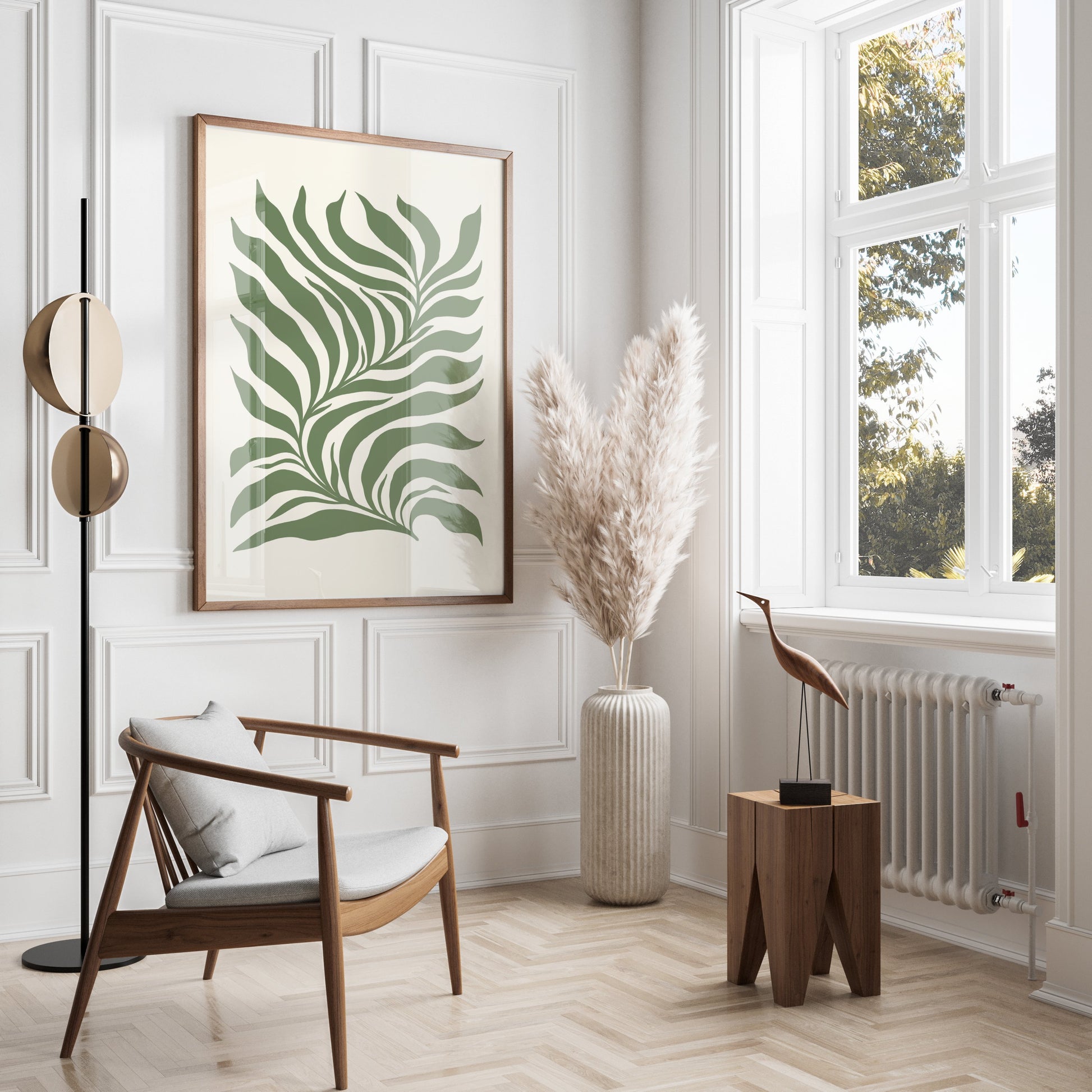 Premium Poster of Tropical Leaf Pattern Art Green and Beige Aesthetic Posters