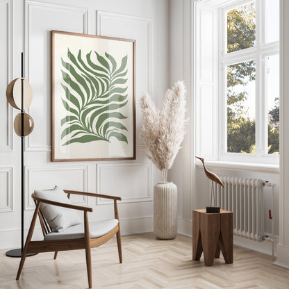 Premium Poster of Tropical Leaf Pattern Art Green and Beige Aesthetic Posters