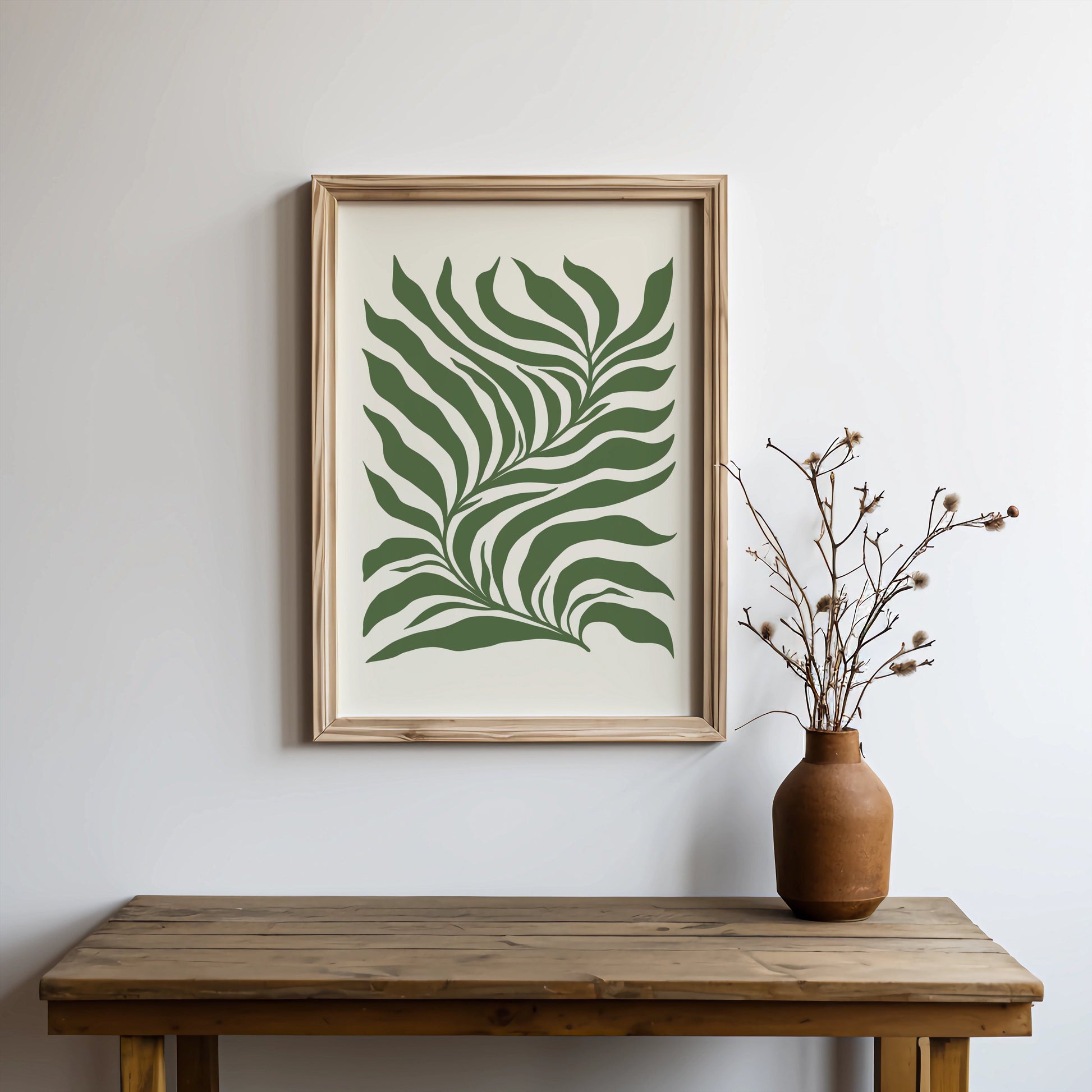 Premium Poster of Tropical Leaf Pattern Art Green and Beige Aesthetic Posters