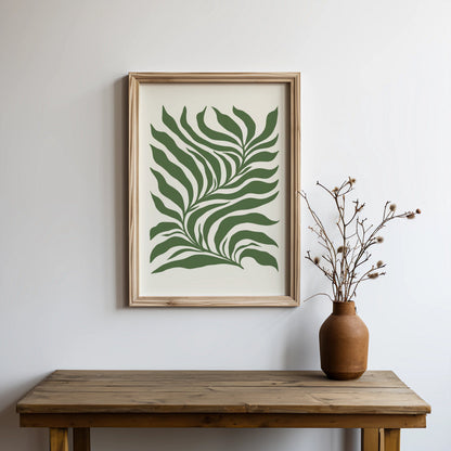 Premium Poster of Tropical Leaf Pattern Art Green and Beige Aesthetic Posters