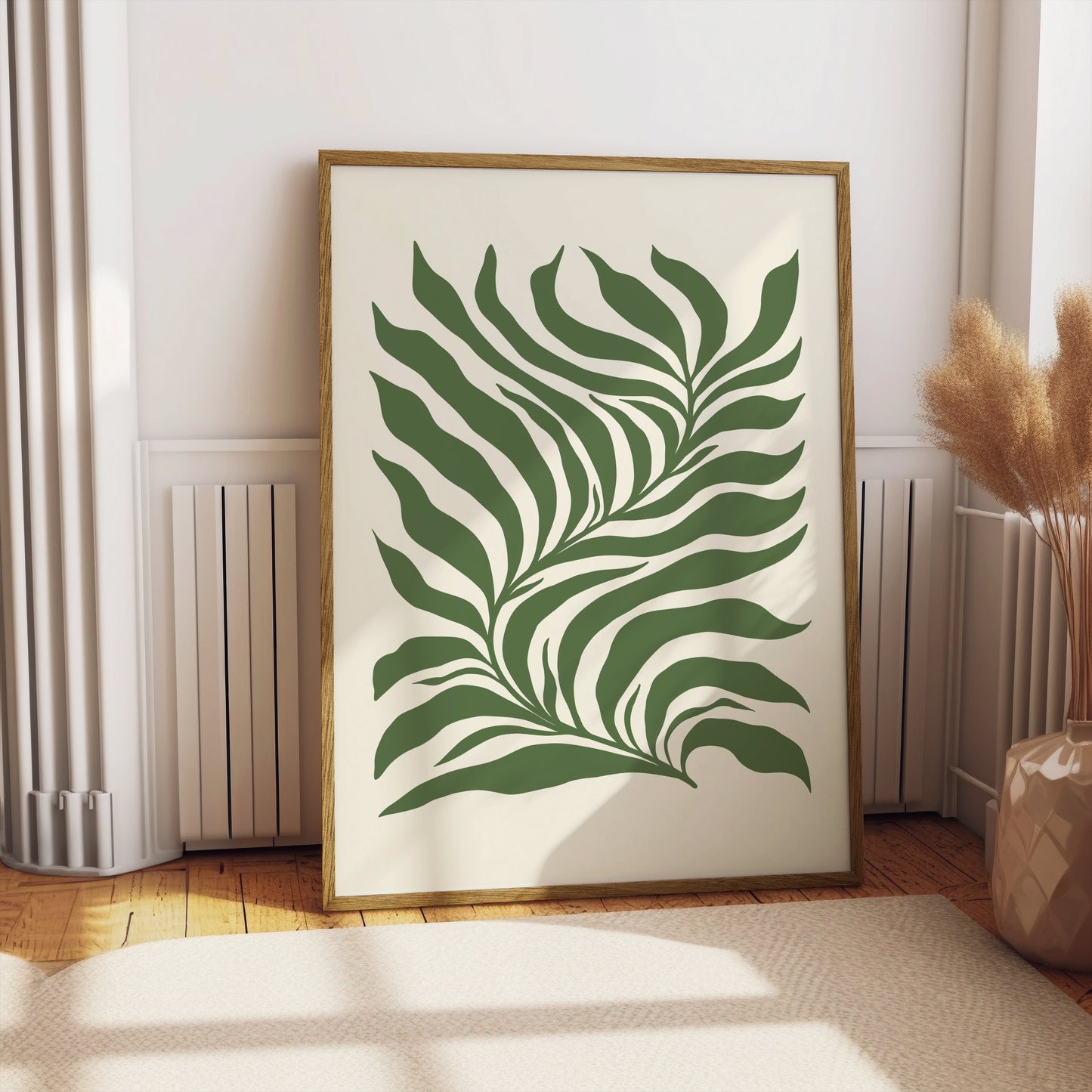 Premium Poster of Tropical Leaf Pattern Art Green and Beige Aesthetic Posters