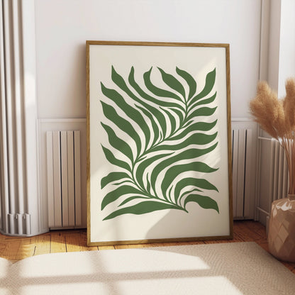 Premium Poster of Tropical Leaf Pattern Art Green and Beige Aesthetic Posters