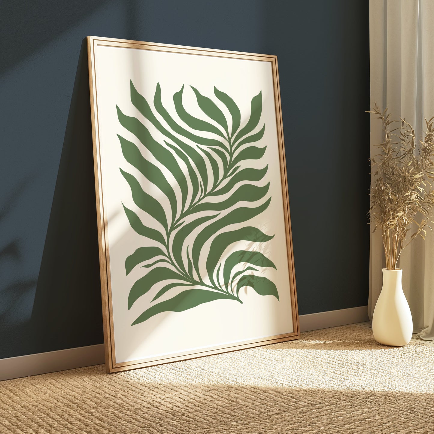 Premium Poster of Tropical Leaf Pattern Art Green and Beige Aesthetic Posters