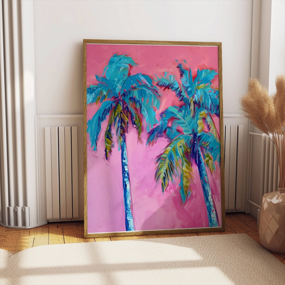 Premium Poster of Tropical Palm Trees Vibrant Colors Wall Art Posters