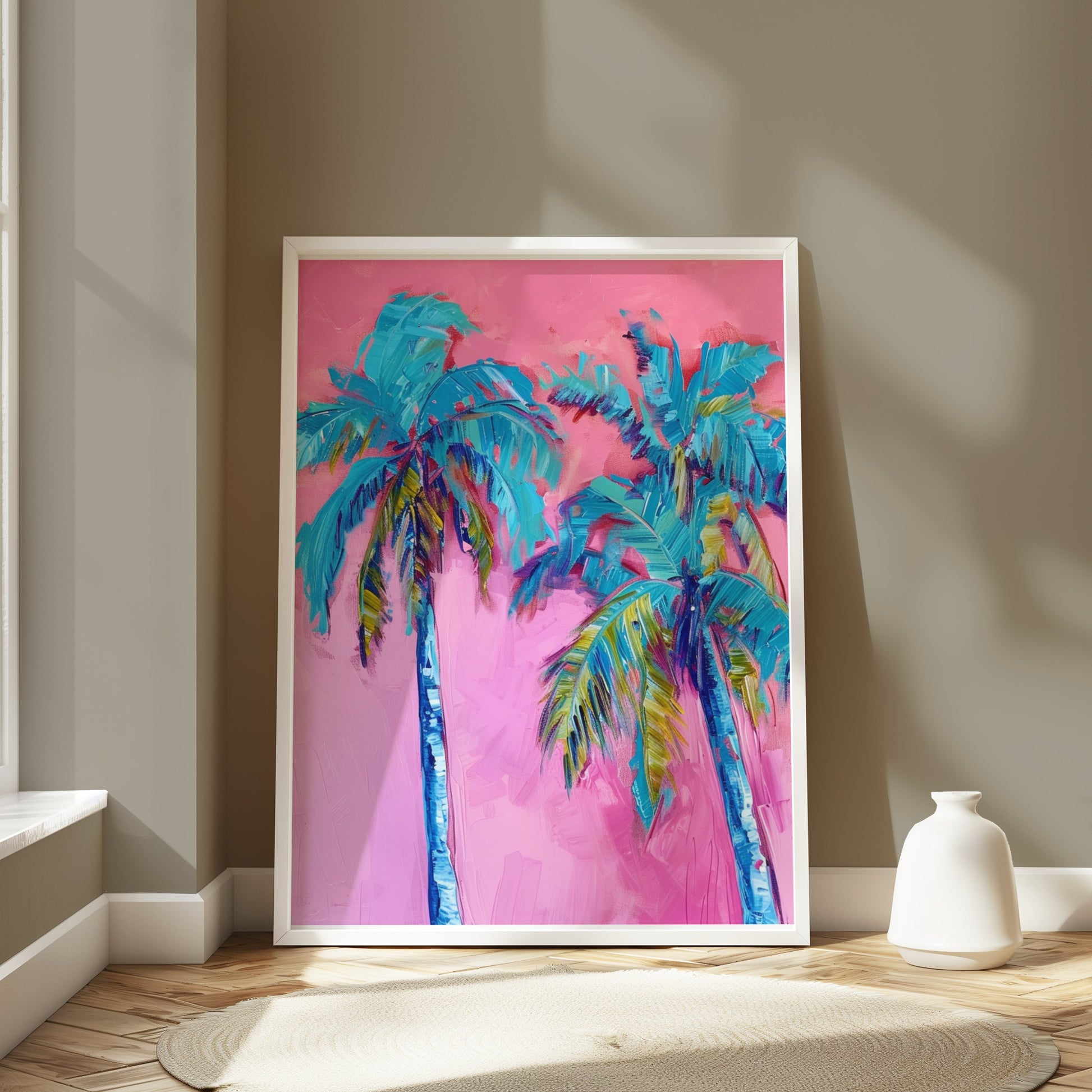 Premium Poster of Tropical Palm Trees Vibrant Colors Wall Art Posters