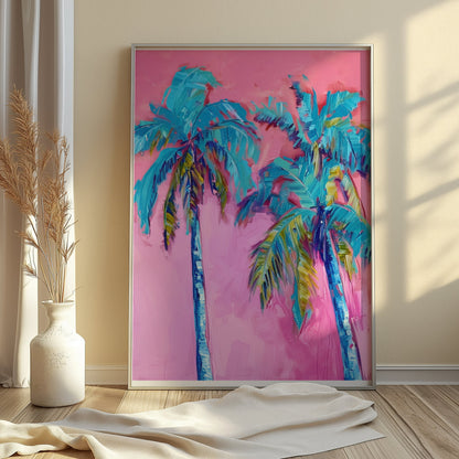 Premium Poster of Tropical Palm Trees Vibrant Colors Wall Art Posters