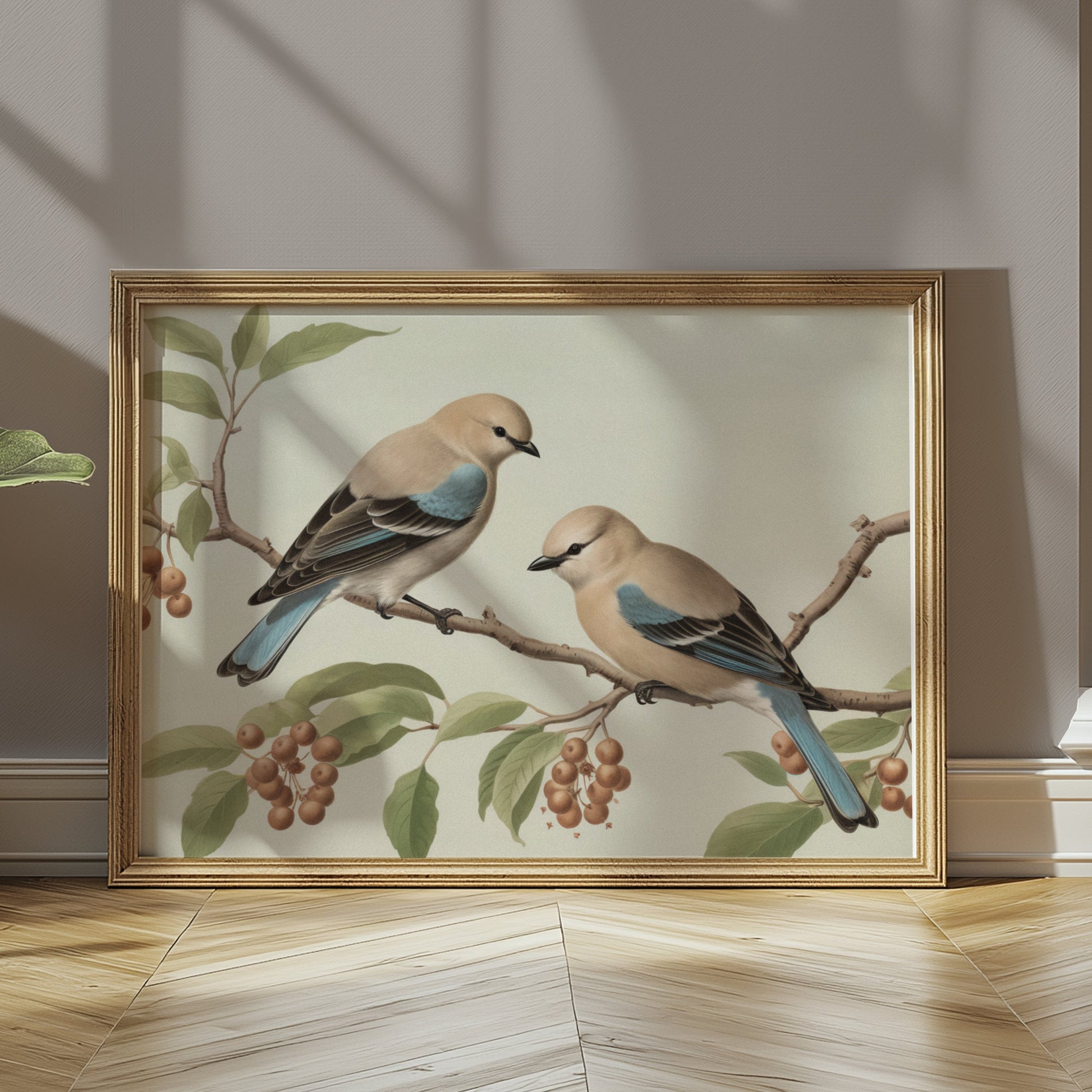 Premium Poster of Two Birds on Tree Branch Art Prints Wall Posters