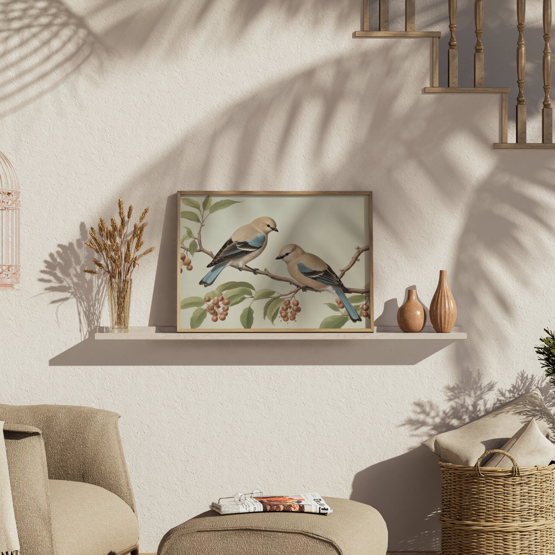Premium Poster of Two Birds on Tree Branch Art Prints Wall Posters