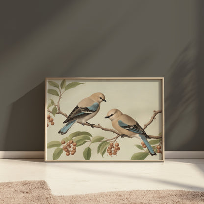 Premium Poster of Two Birds on Tree Branch Art Prints Wall Posters