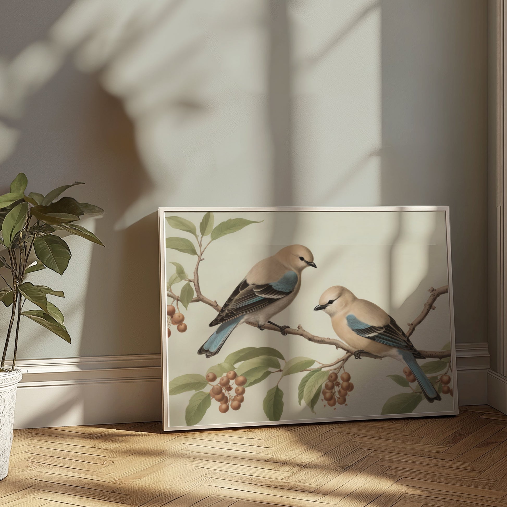 Premium Poster of Two Birds on Tree Branch Art Prints Wall Posters