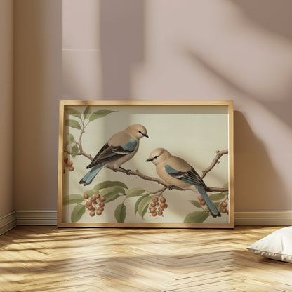 Premium Poster of Two Birds on Tree Branch Art Prints Wall Posters