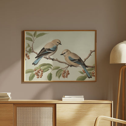 Premium Poster of Two Birds on Tree Branch Art Prints Wall Posters