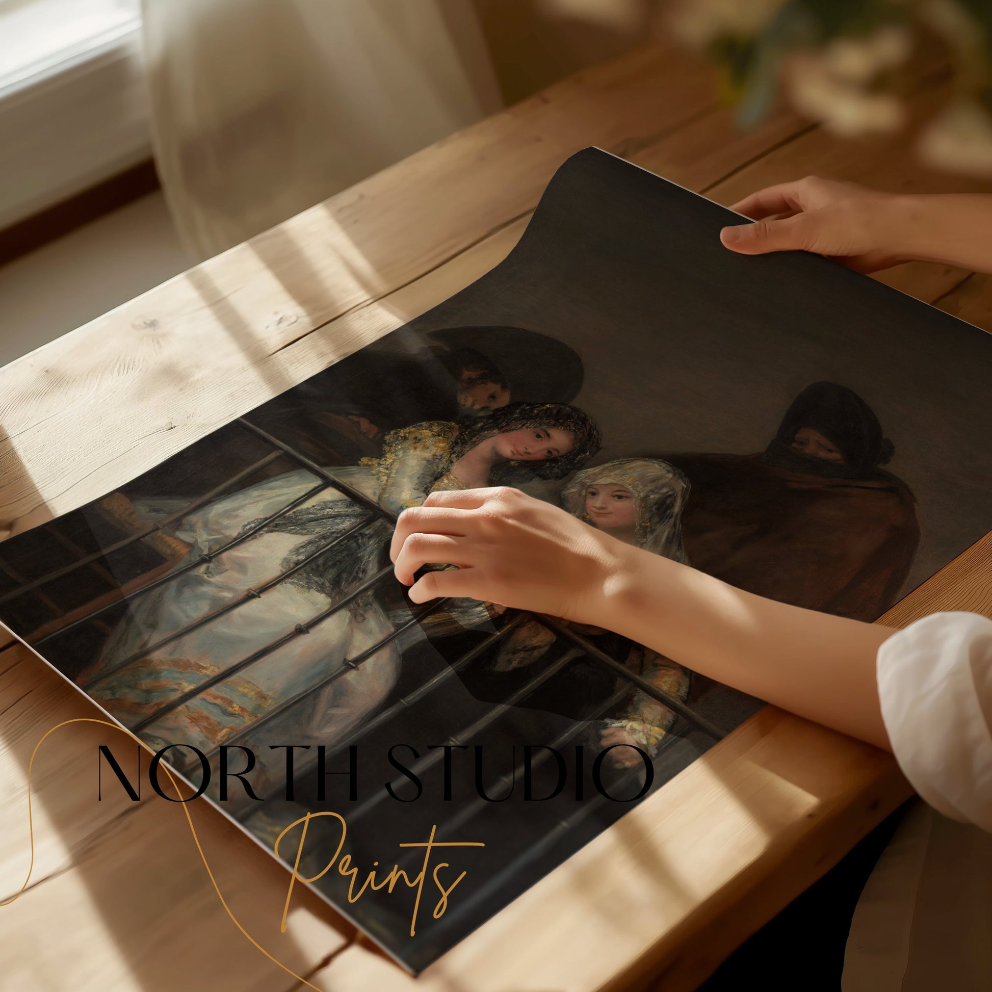 Premium Poster of Two Mysterious Women on Balcony Classic Art Posters