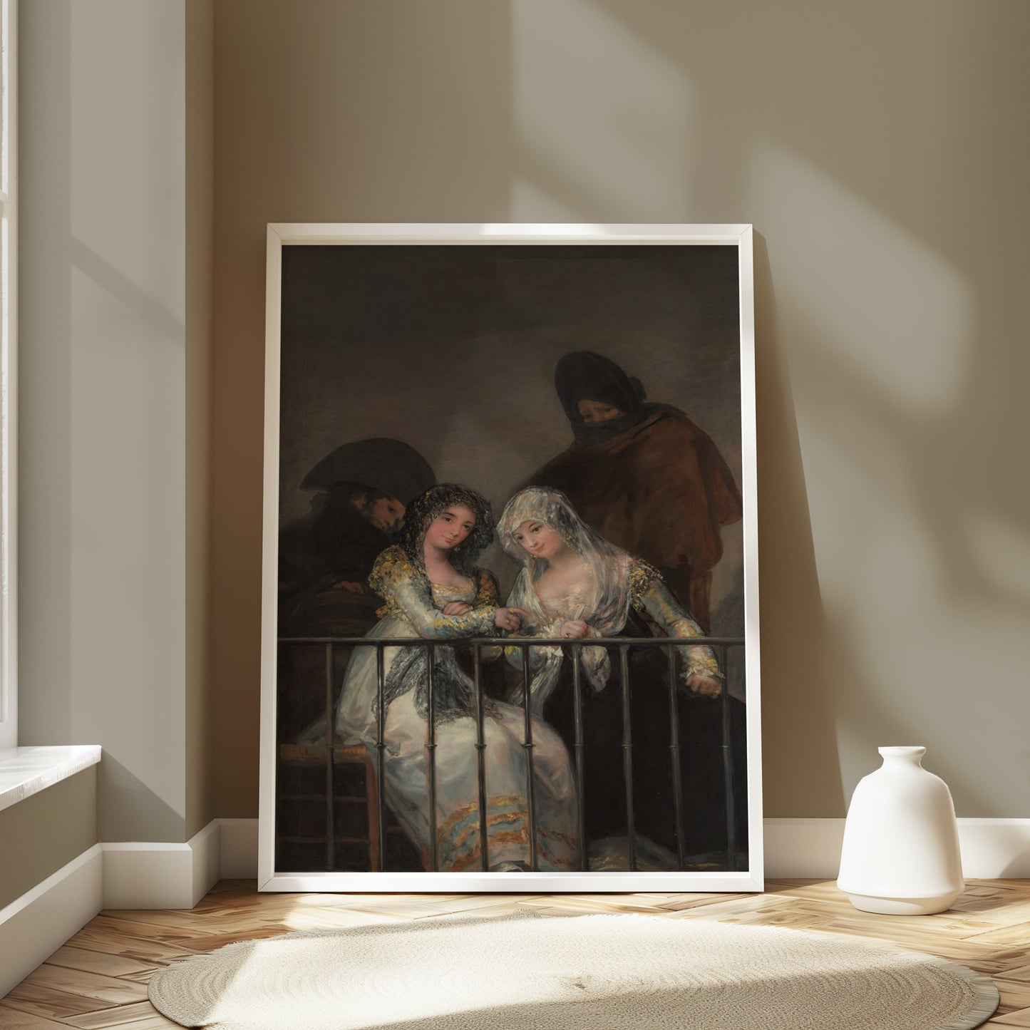 Premium Poster of Two Mysterious Women on Balcony Classic Art Posters